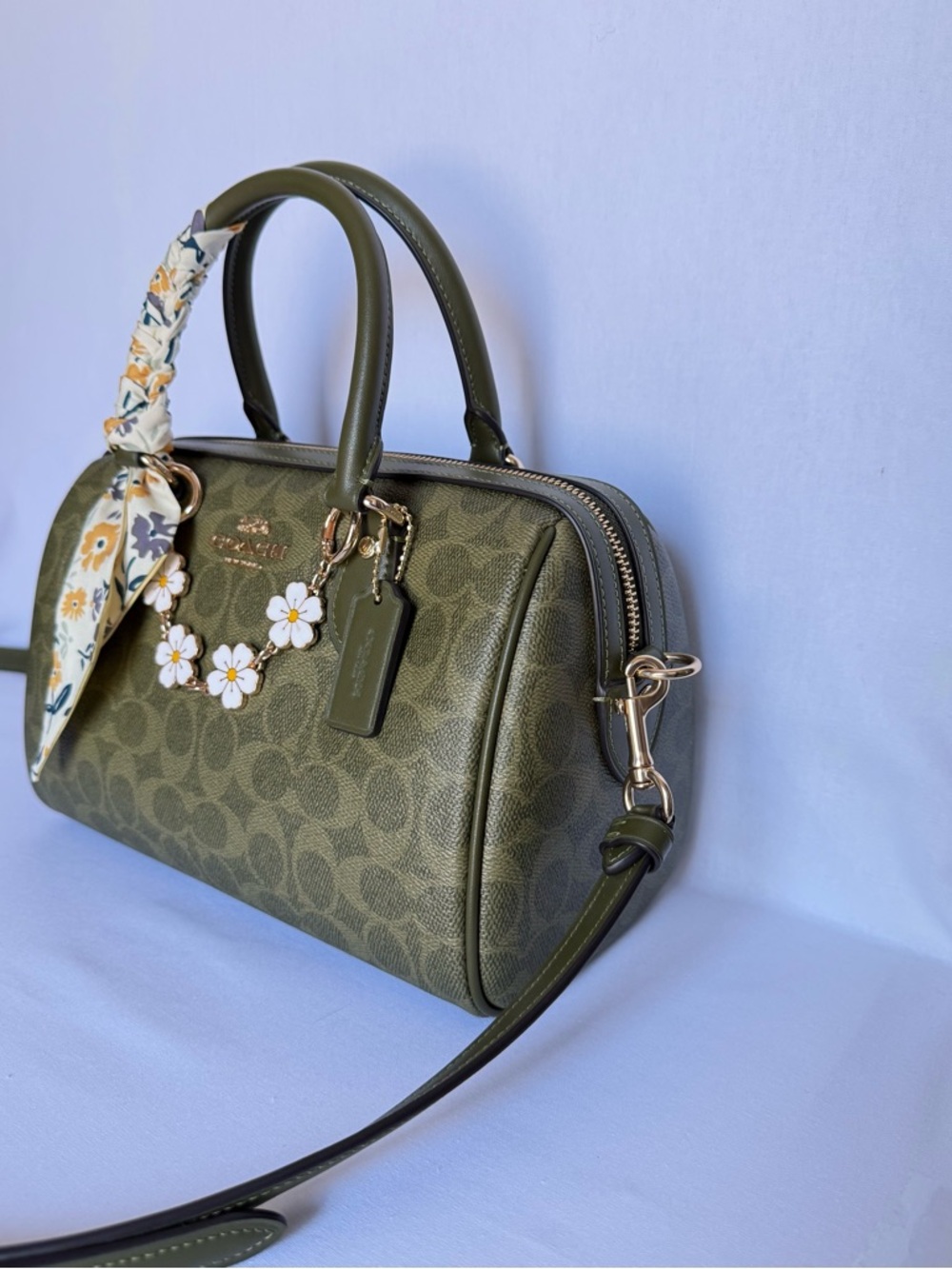 Coach Rowan Satchel Bag Olive/Gold hardware Signature Top Handle Crossbody NWT - Picture 3 of 14